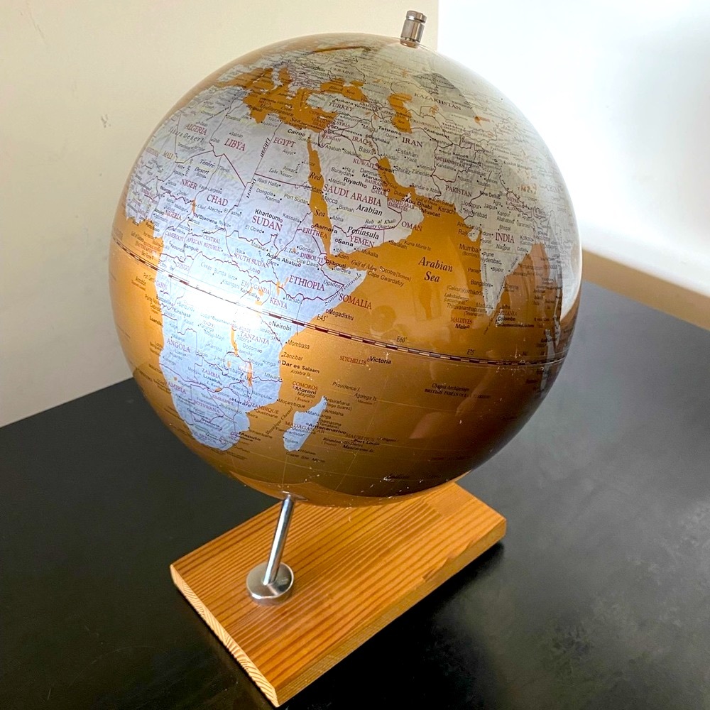 Vintage gold Globe with wooden base